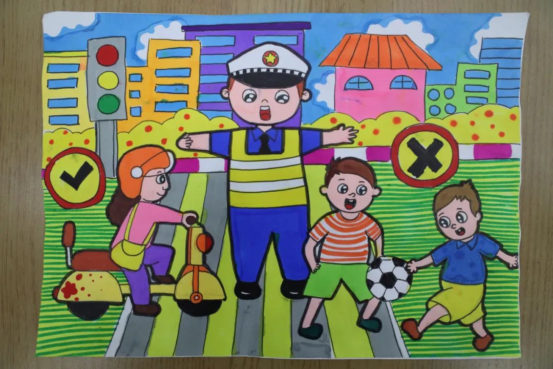 “文明过马路 安全你我他”交通安全绘画第三张