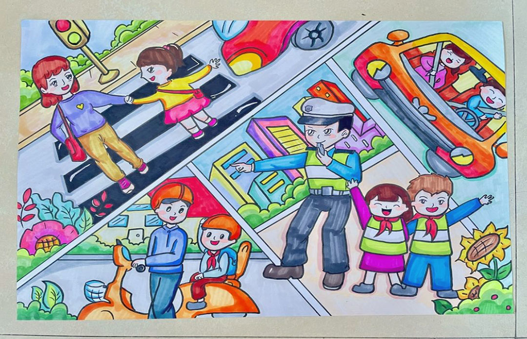 6张关于一盔一带的交通安全儿童画-第4张