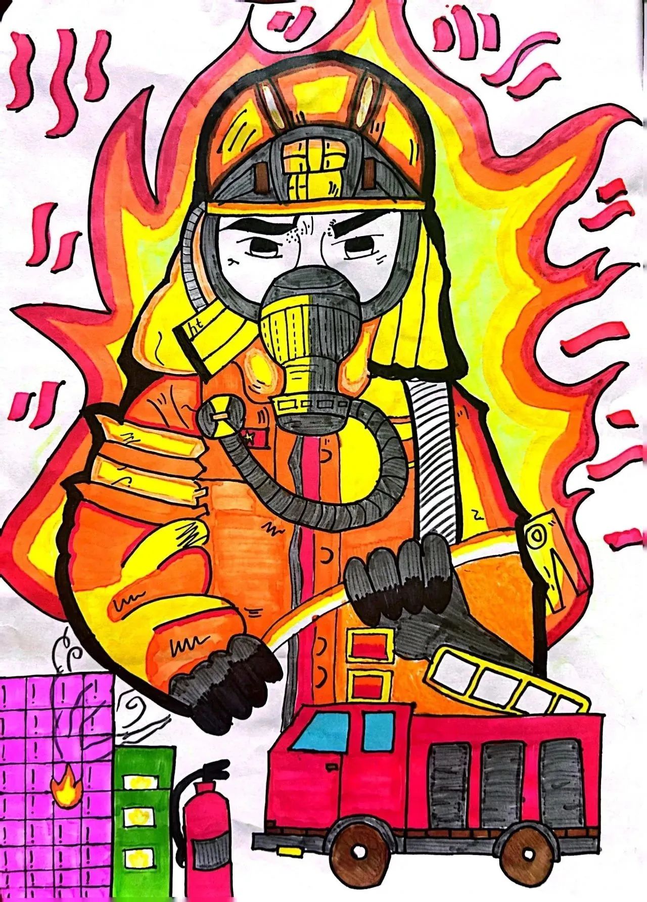 “童心绘消防 安全伴成长”主题优秀绘画作品展第13张