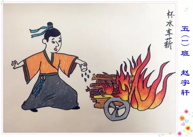 成语故事《杯水车薪》儿童画