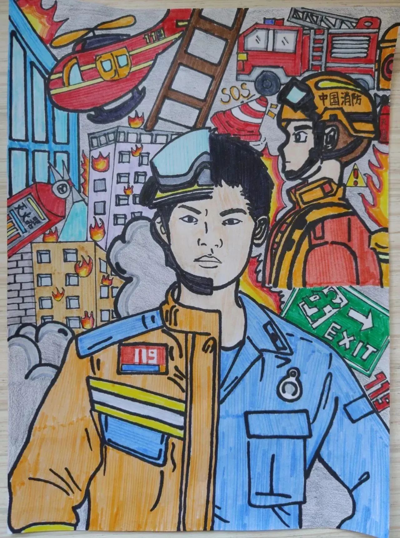 “消防童行 致敬逆行者”消防安全绘画（九）