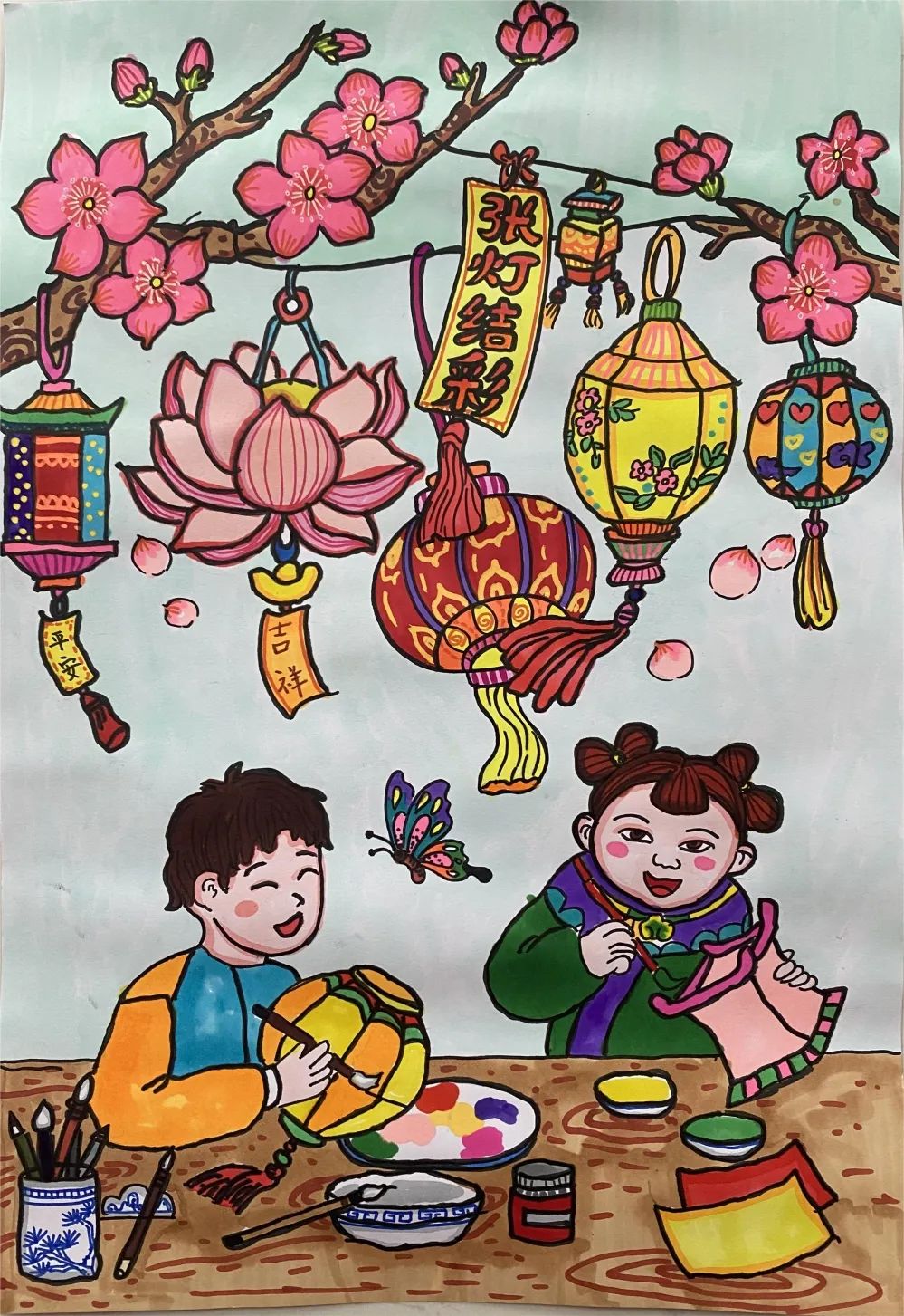 张灯结彩儿童画
