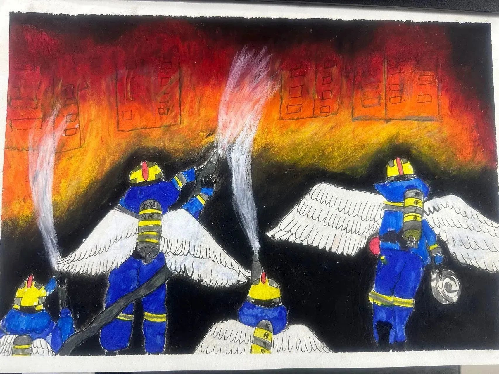“消防童行 致敬逆行者”消防安全绘画（一）