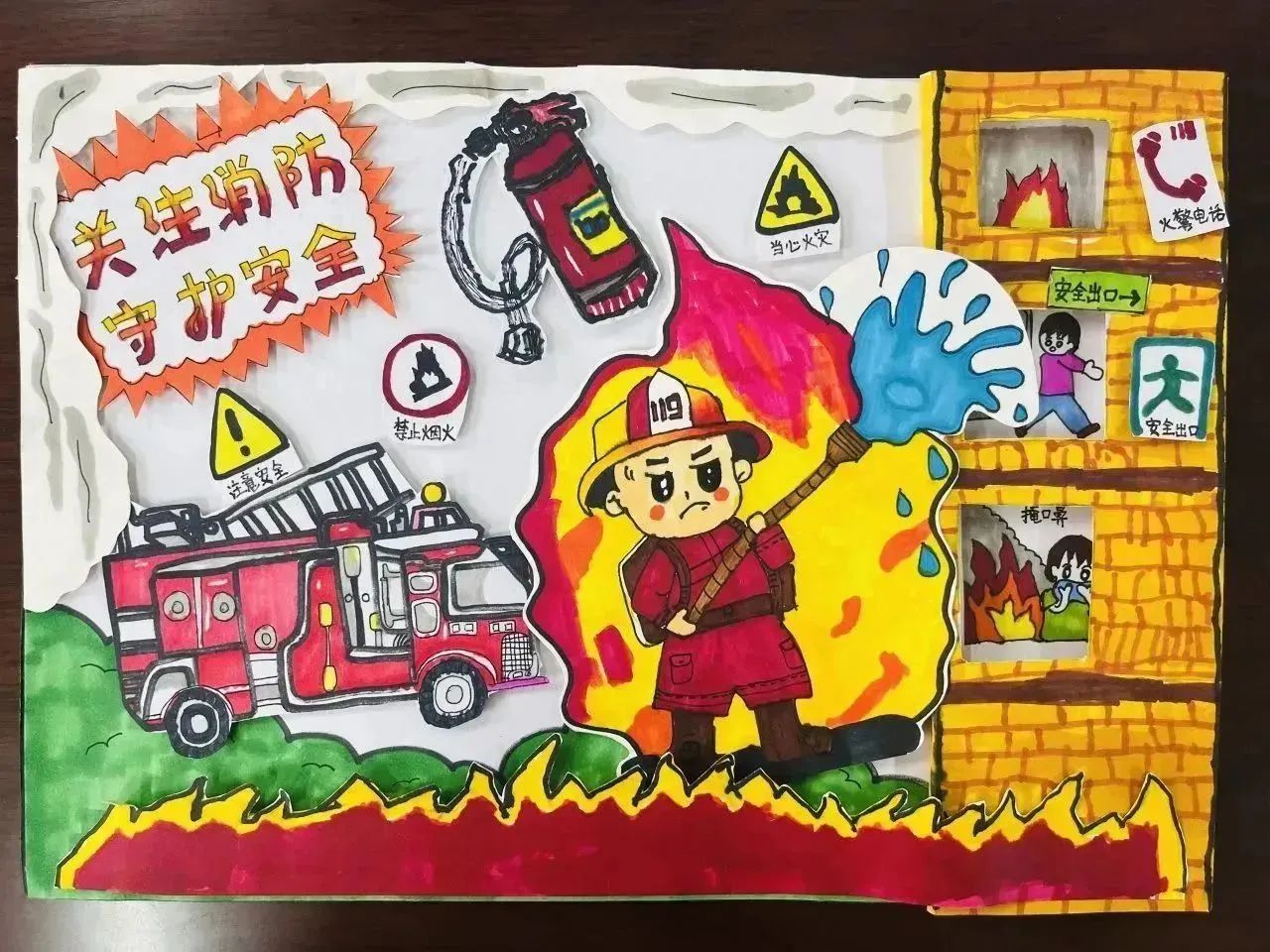 “关注消防 守护安全”小学主题优秀绘画第9张（共14张）
