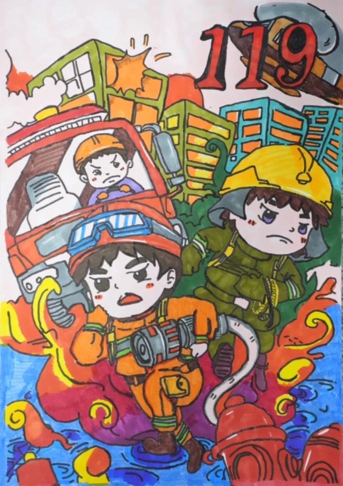 儿童消防绘画优秀画画作品（十八）
