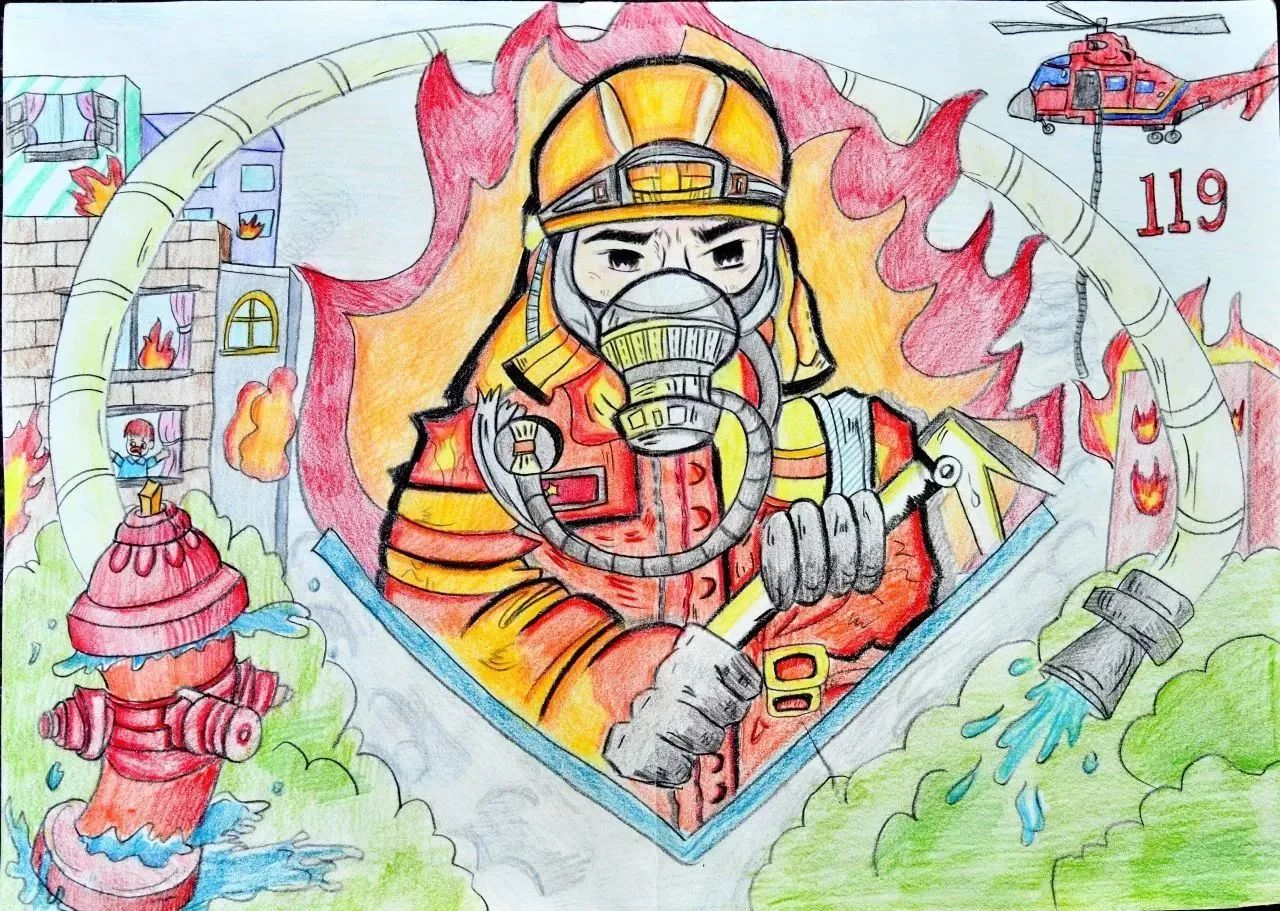 “童心绘消防 安全伴成长”主题优秀绘画作品展第14张