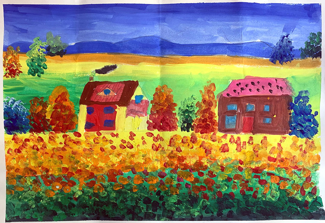 美丽的田园风景儿童画图片