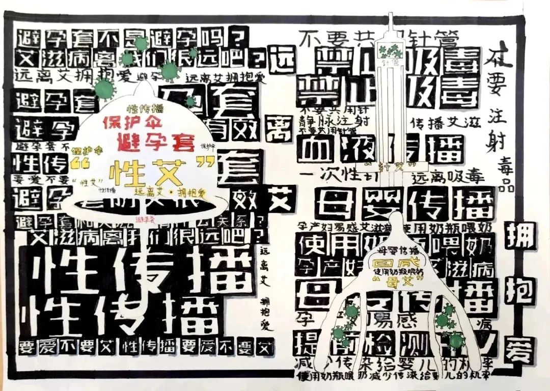 “远离艾 靠近爱”预防艾滋病宣传绘画第4张