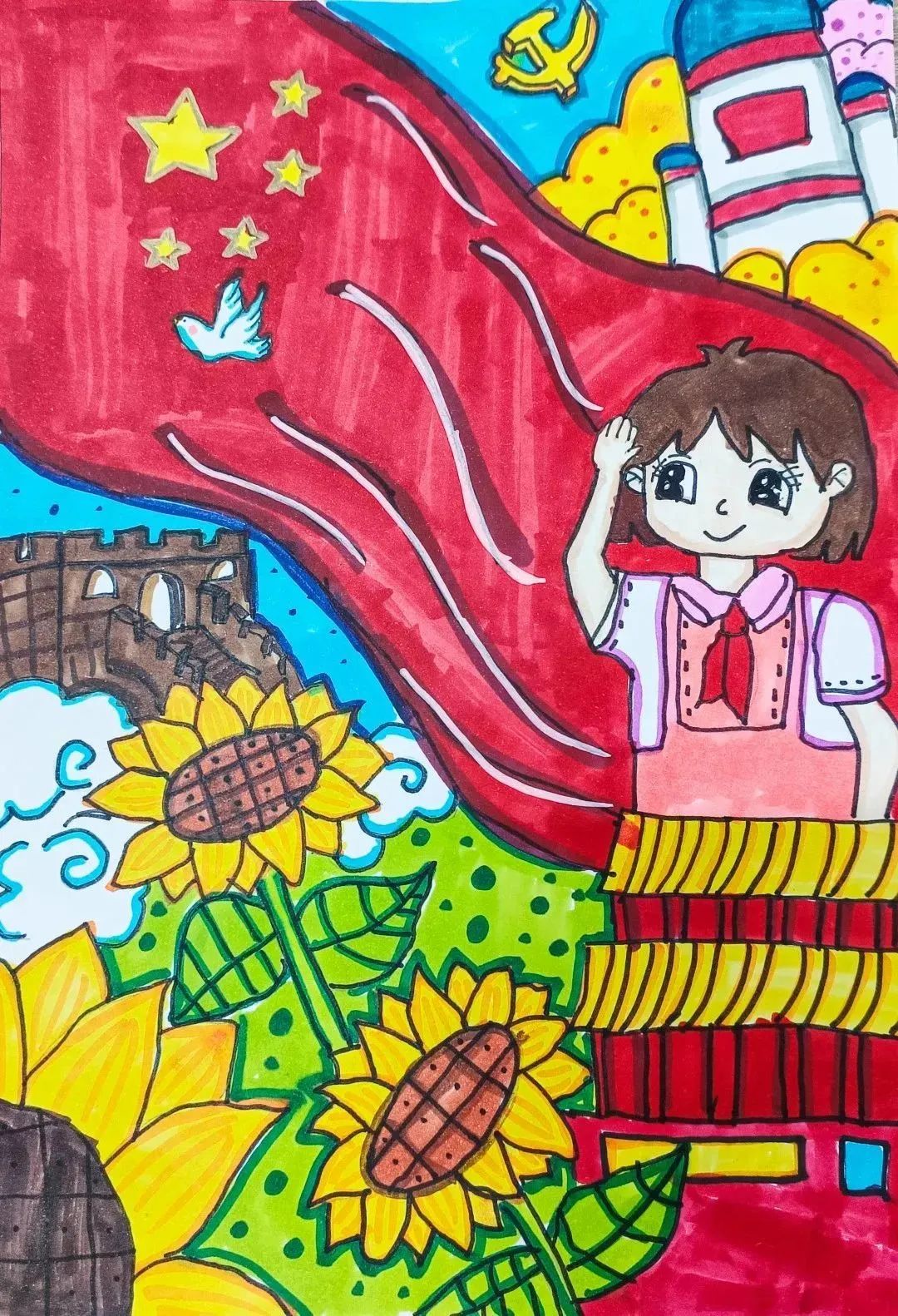 小学生国庆节绘画《我和我的祖国》作品（7）