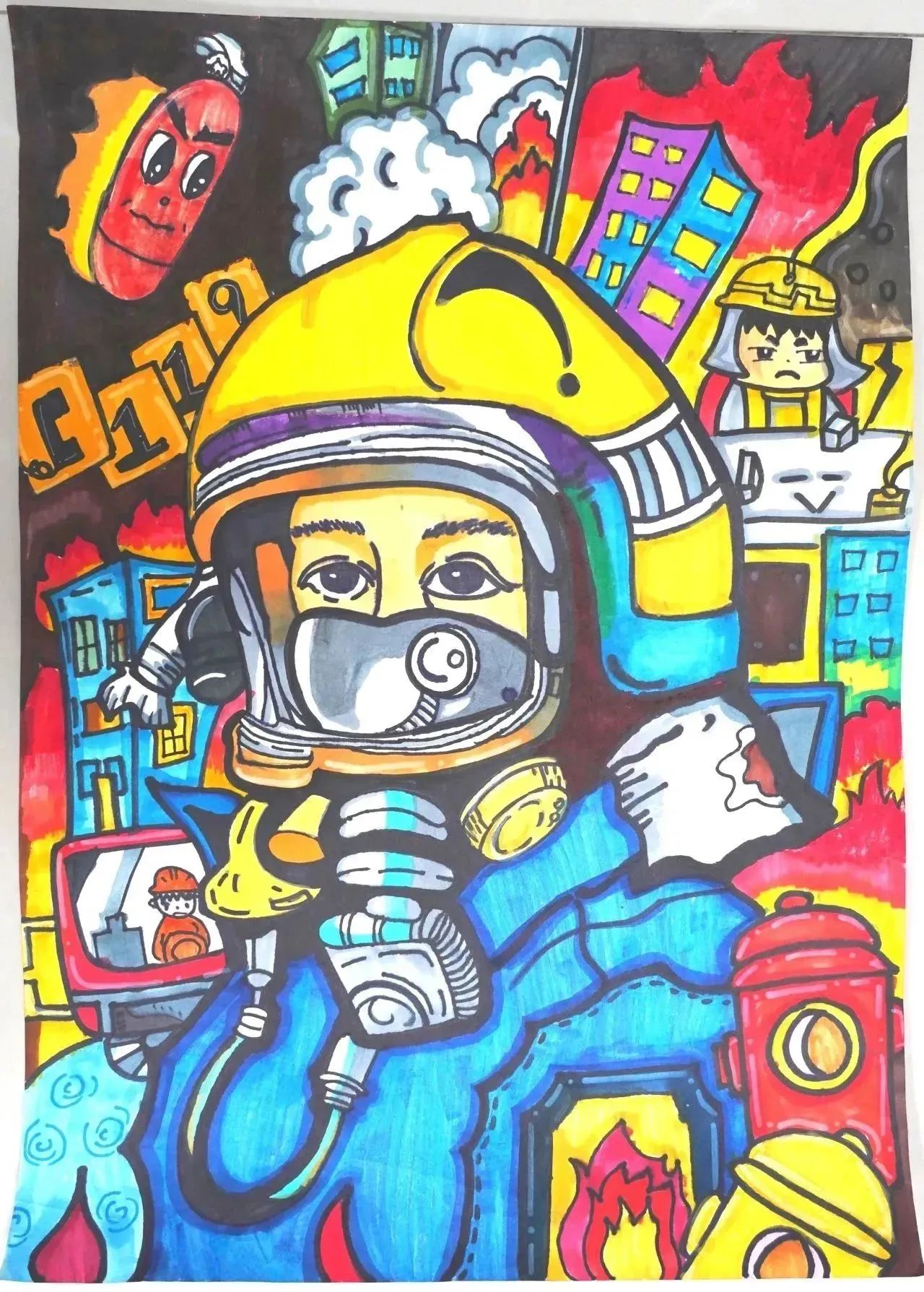 “消防童行 致敬逆行者”消防安全绘画（十六）
