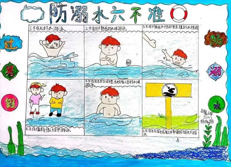 简单好看的“画说防溺水 同心筑成长”画画图片（17）