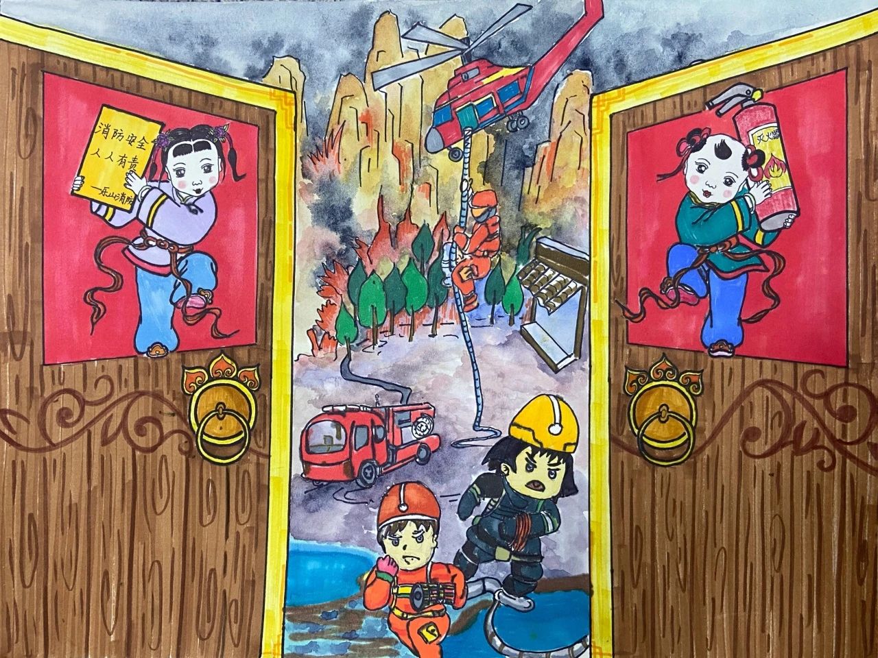 儿童消防绘画优秀画画作品（八）