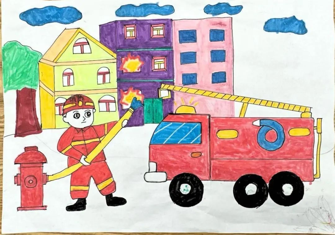“我是小小消防员”主题绘画幼儿园作品（15）