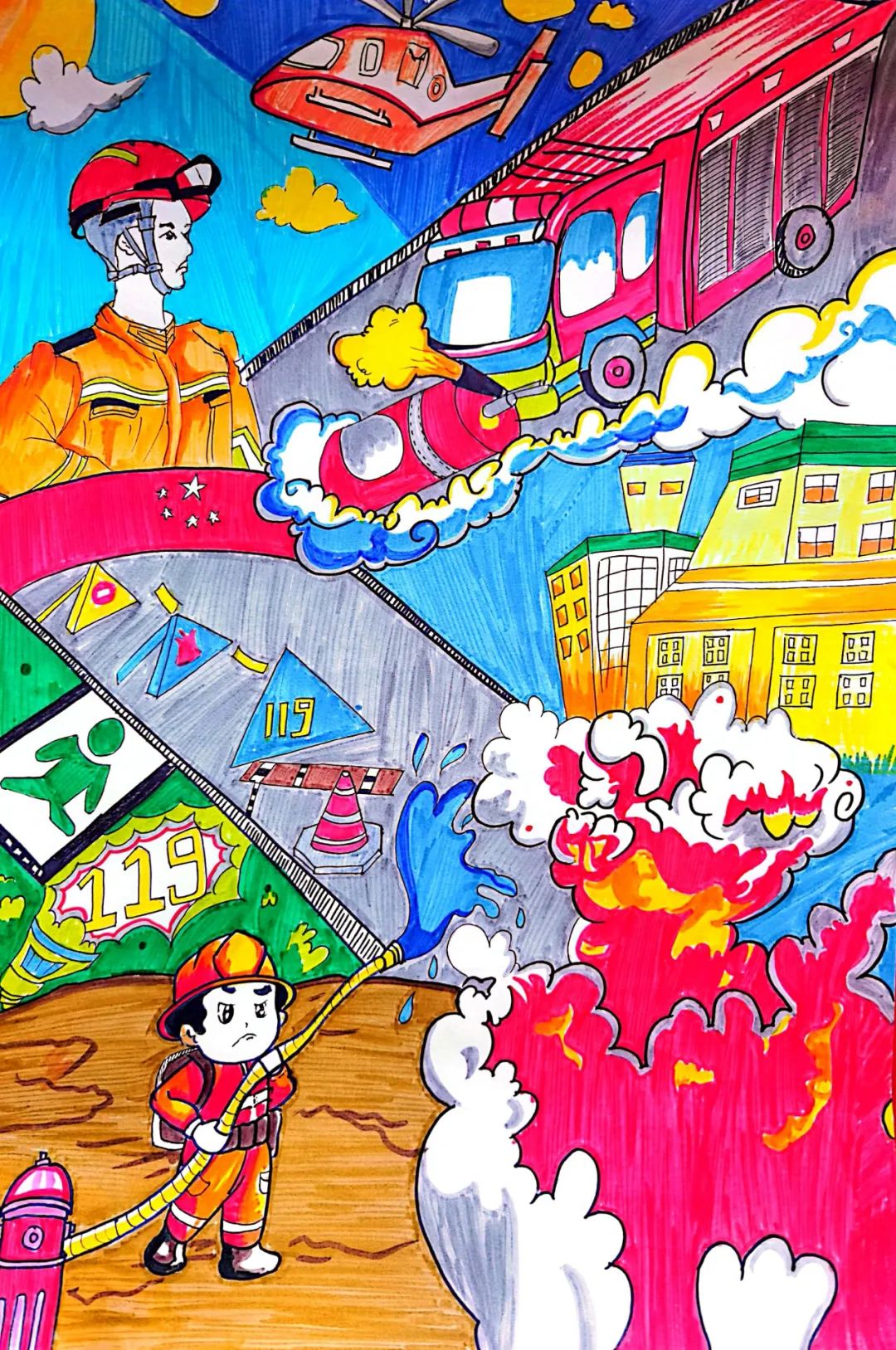 消防员最美逆行画画图片优秀作品（十）