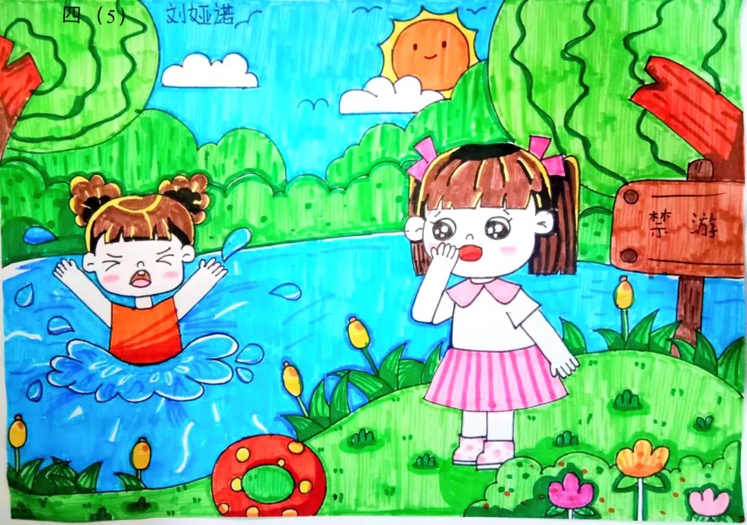 2023暑期安全教育防溺水画画图片（4）