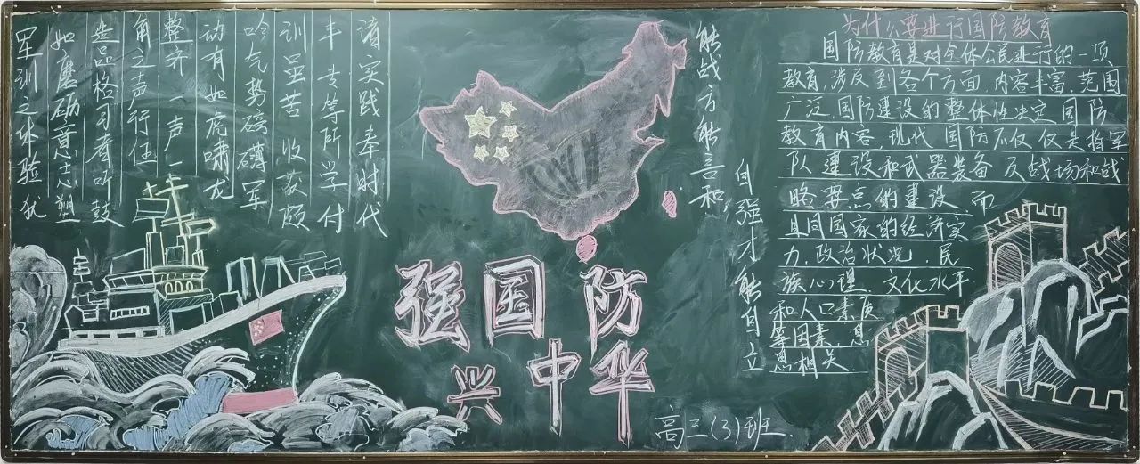 强国防兴中华黑板报设计-第1张