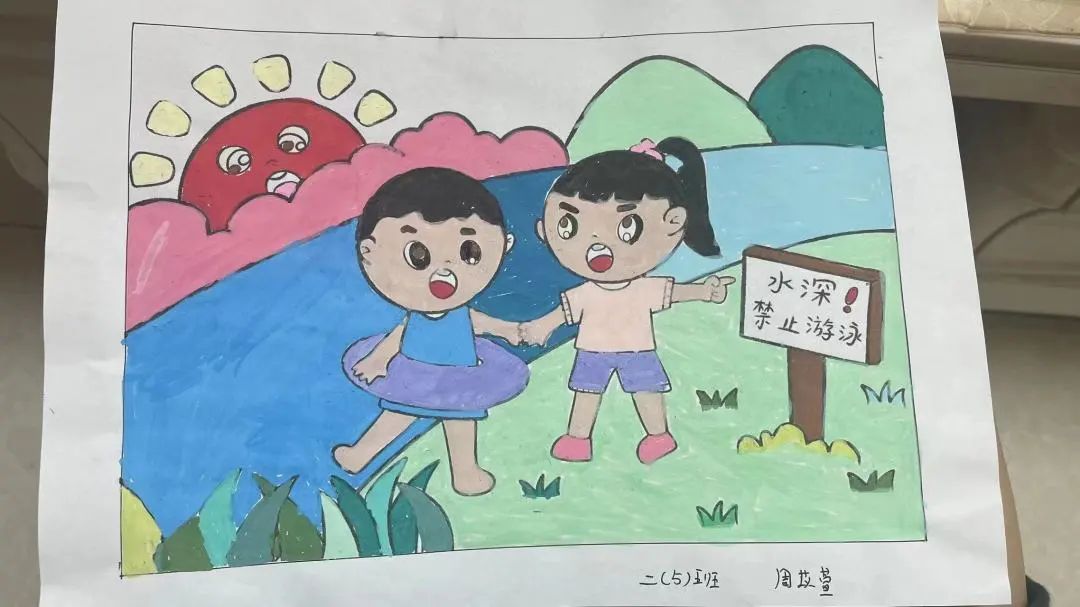 “严防溺水 守护安全”的画画图片（9）