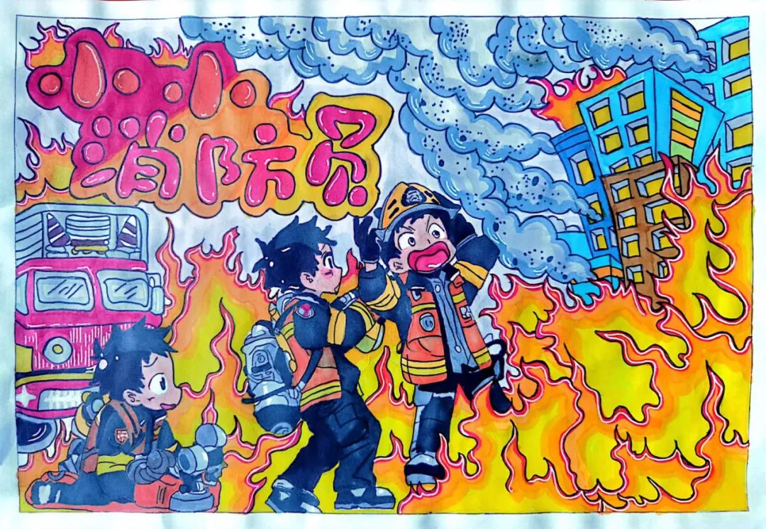 消防员最美逆行画画图片优秀作品（十八）