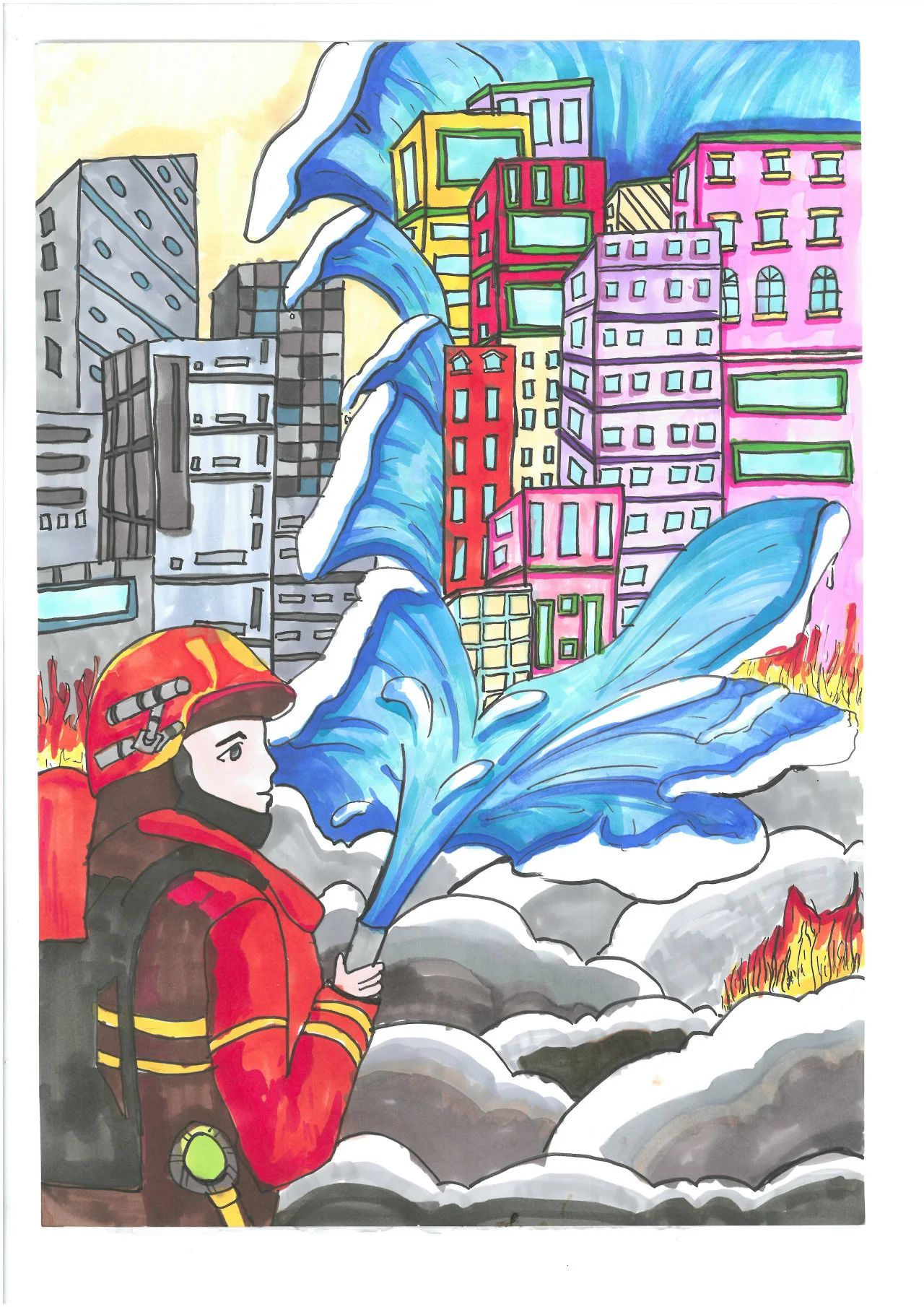 “逆行英雄 最美背影”消防安全儿童画（十八）
