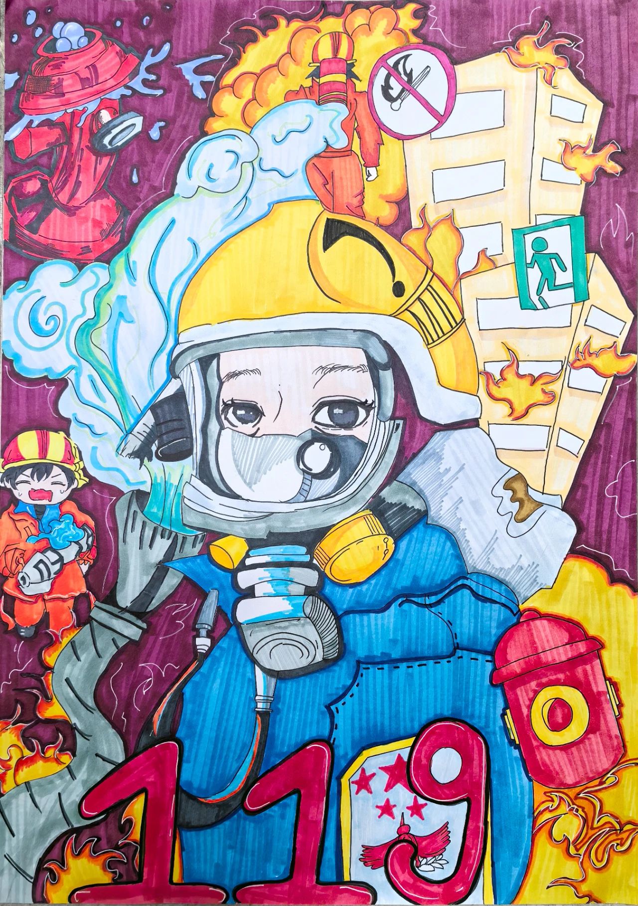 “手绘消防梦 笔述消防情”用心的儿童画作品（6）