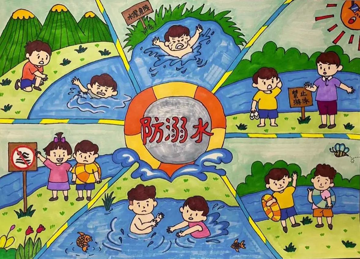 “预防溺水 你我共同参与”安全主题儿童画（7）
