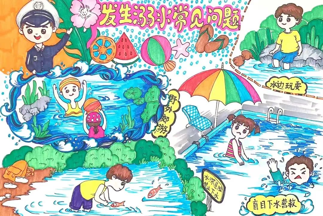 “预防溺水 你我共同参与”安全主题儿童画（14）
