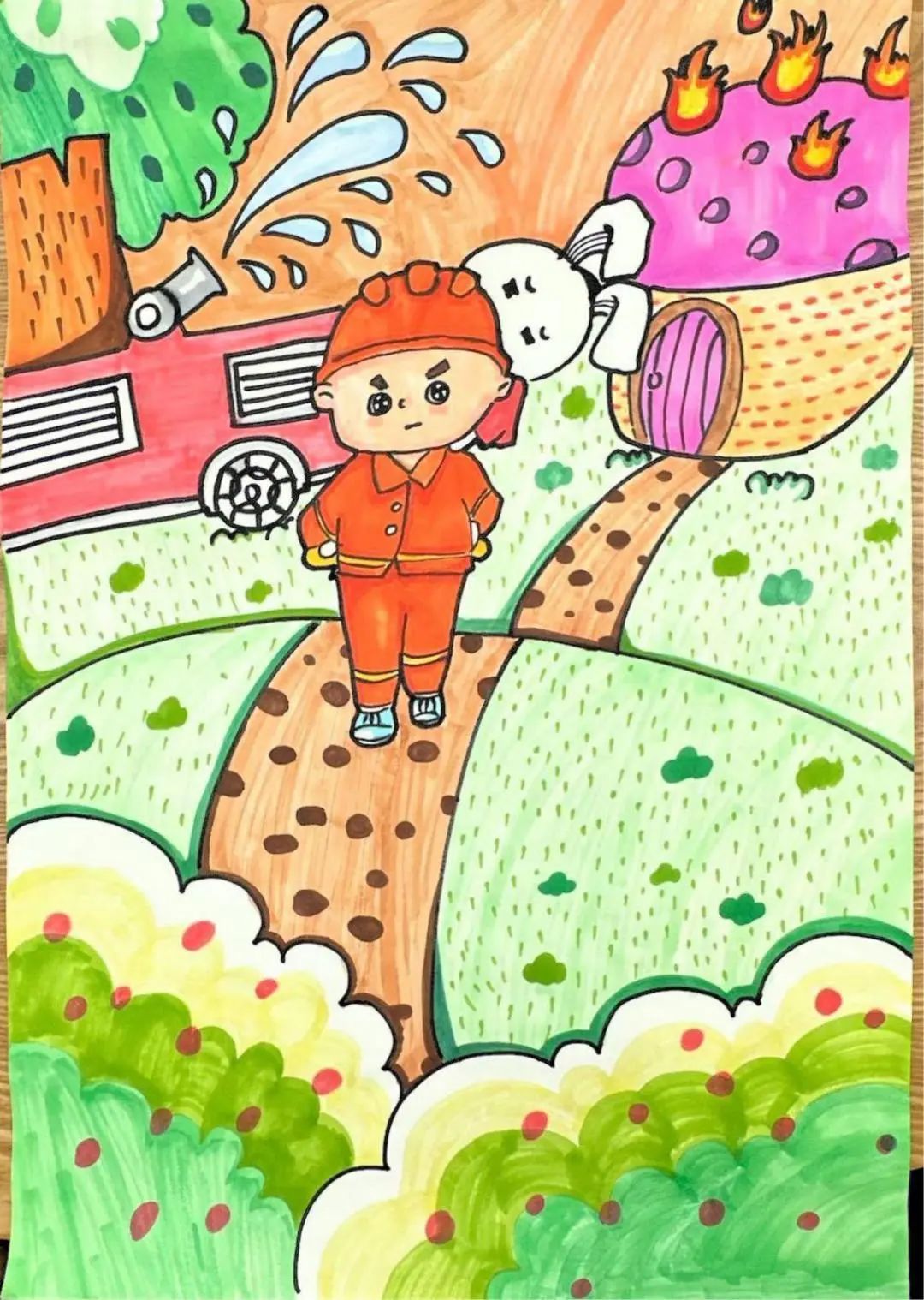 “我是小小消防员”主题绘画幼儿园作品（1）