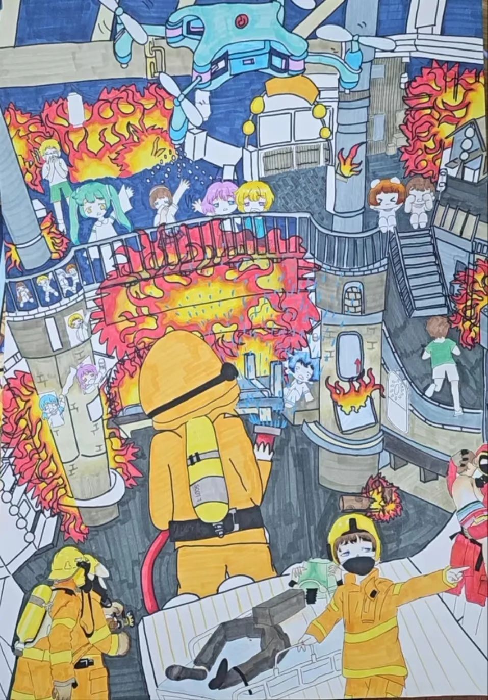 “致敬火焰蓝 安全记心间”儿童绘画（6）