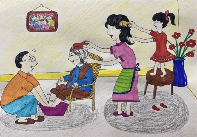 “我们的家风家训”孝顺主题的儿童画（十一）