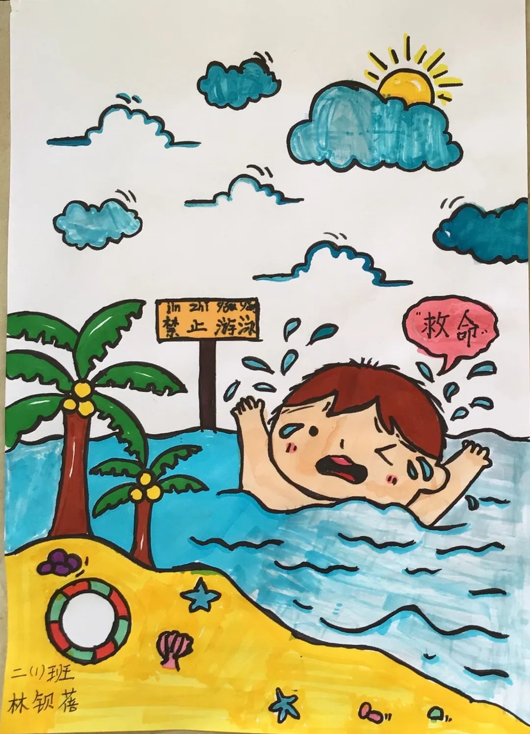 “严防溺水 守护安全”的画画图片（16）