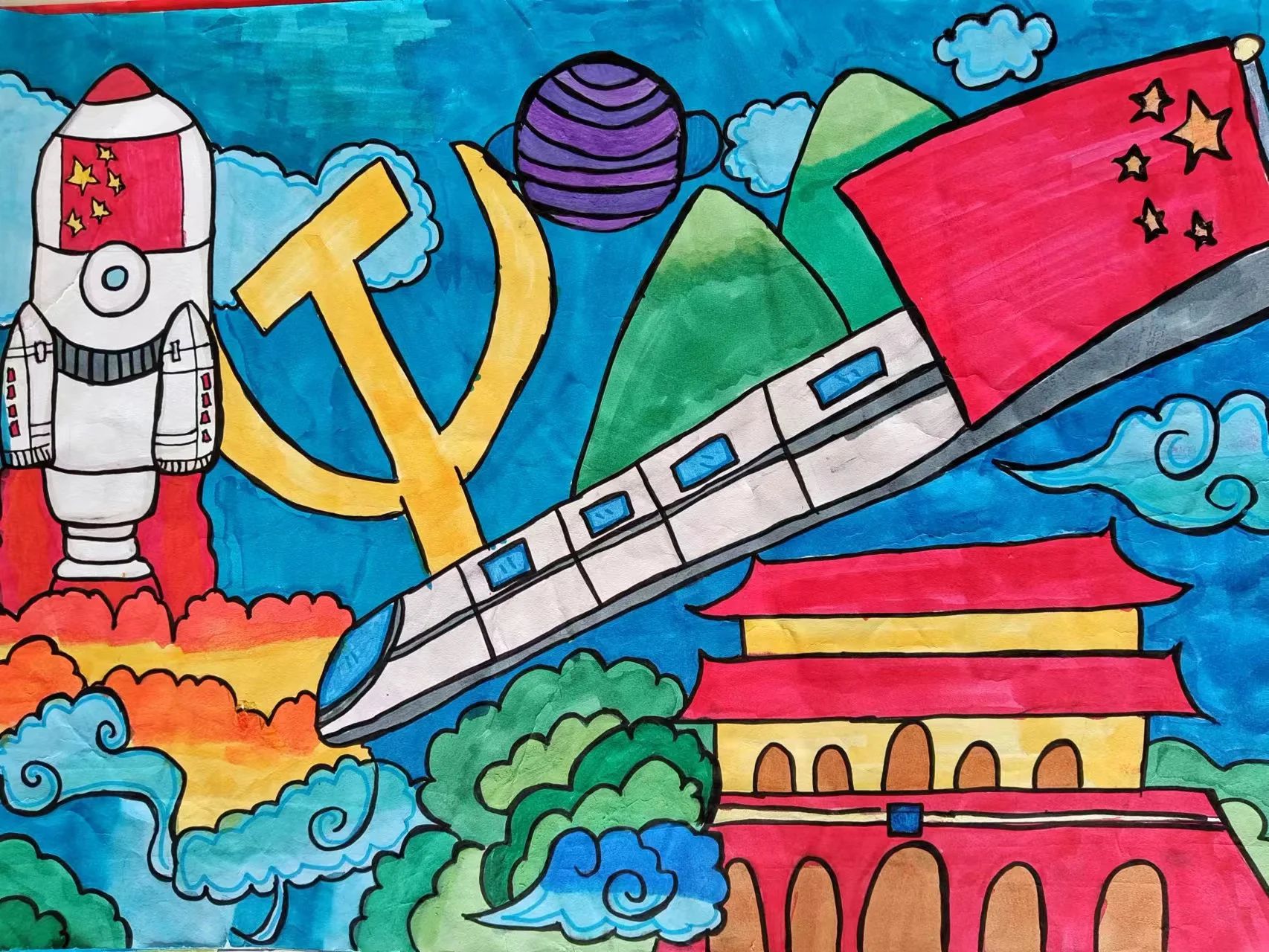 2023迎中秋庆国庆绘画作品小学（9）