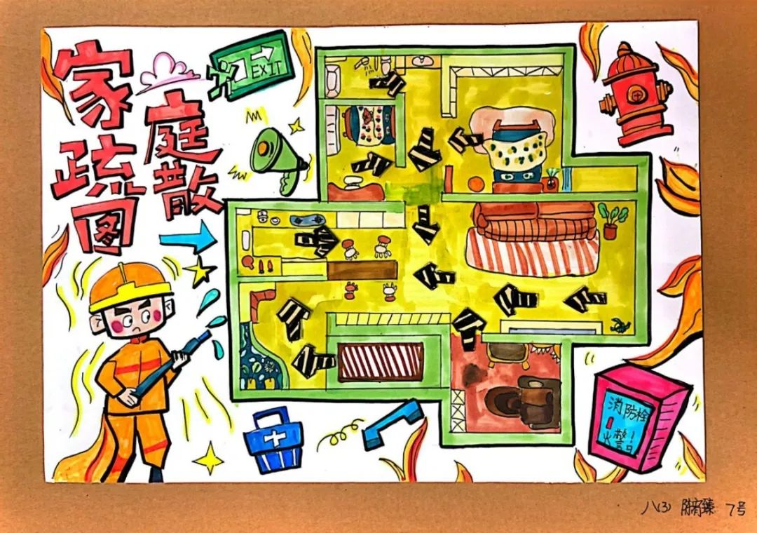 家庭消防疏散逃生示意画画图片（6）