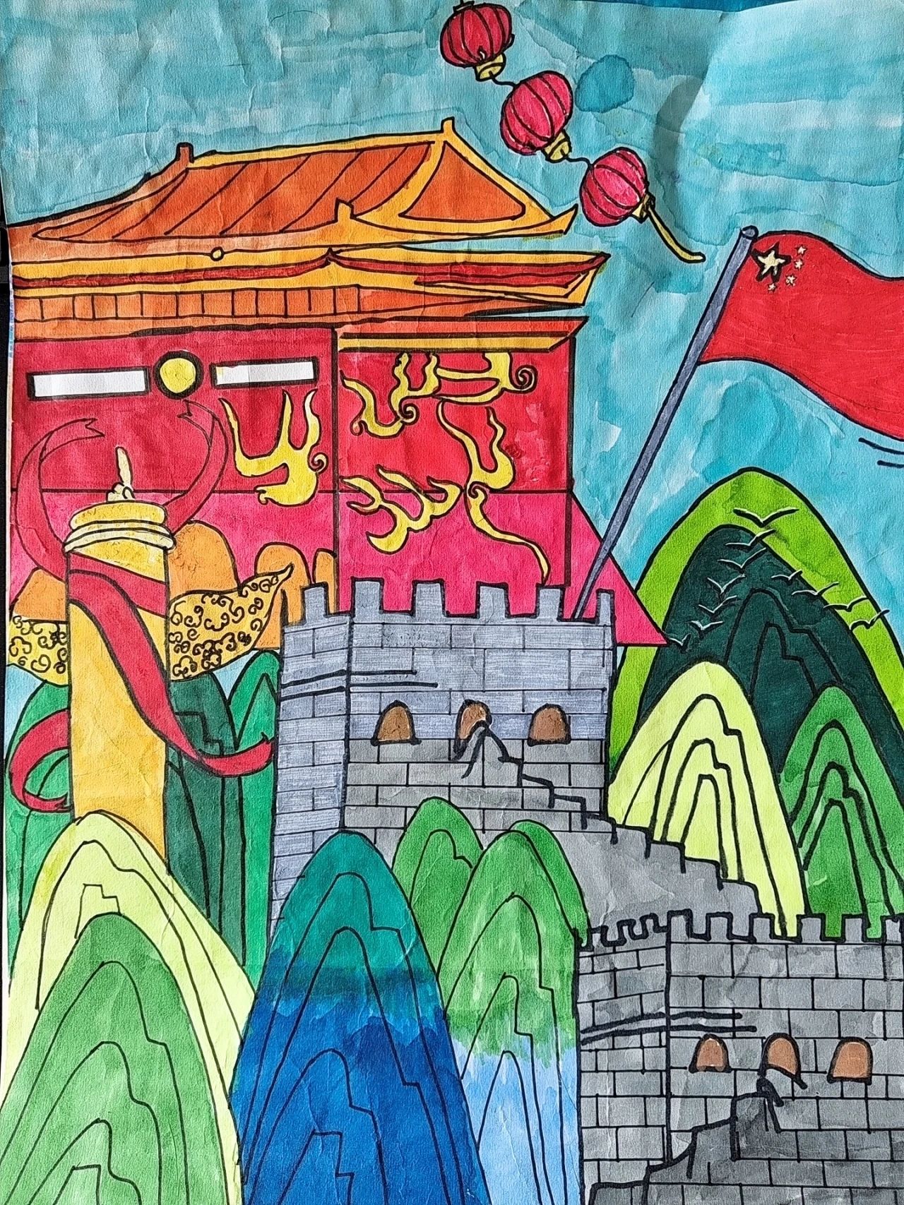 《迎国庆 爱家乡》绘画图片作品（2）