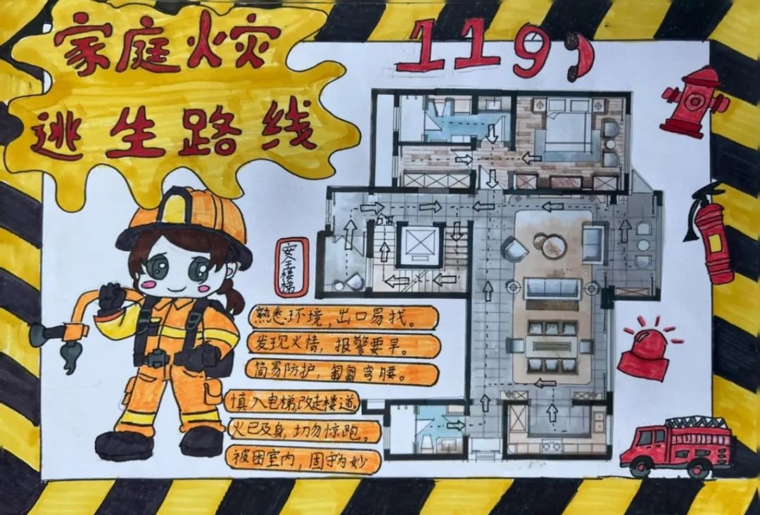 家庭消防疏散逃生示意画画图片（3）