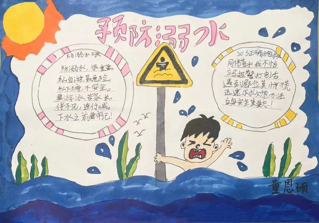 “严防溺水 守护安全”的画画图片（5）