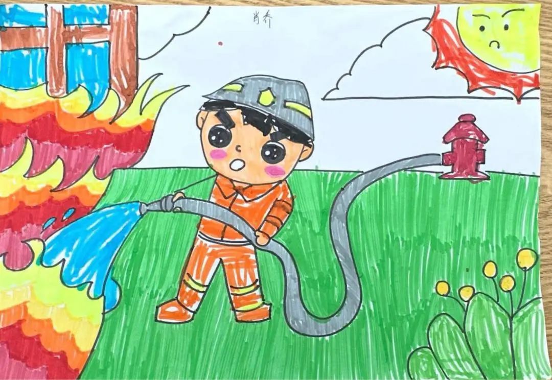 “我是小小消防员”主题绘画幼儿园作品（11）