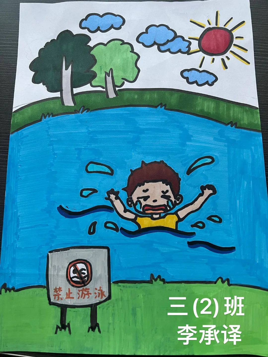 “严防溺水 守护安全”的画画图片（20）