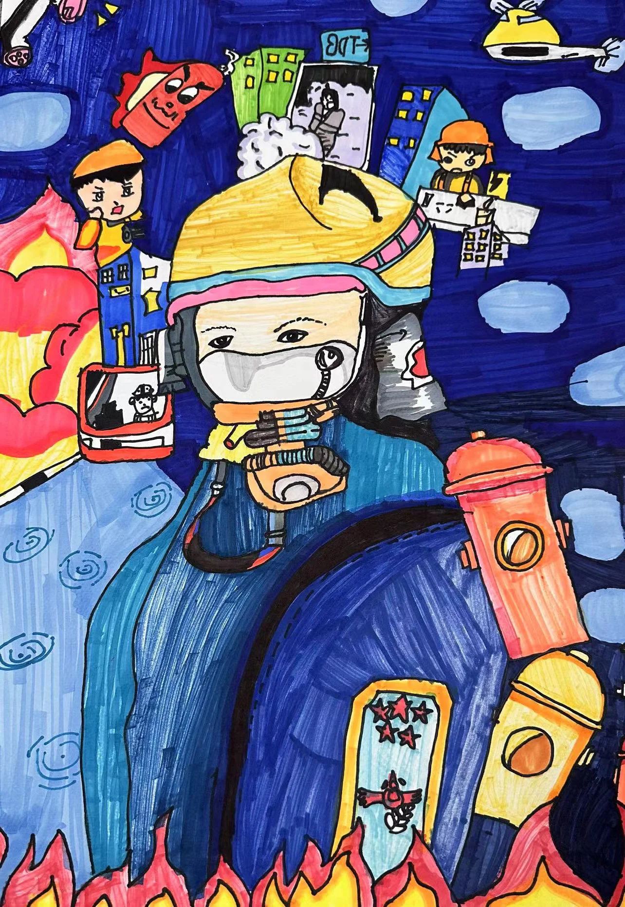 “致敬火焰蓝 安全记心间”儿童绘画（20）