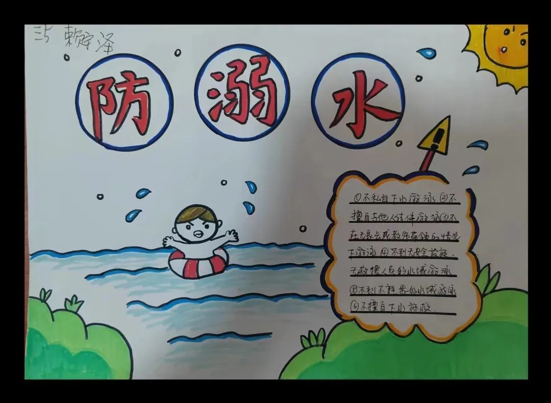 “严防溺水 守护安全”的画画图片（6）