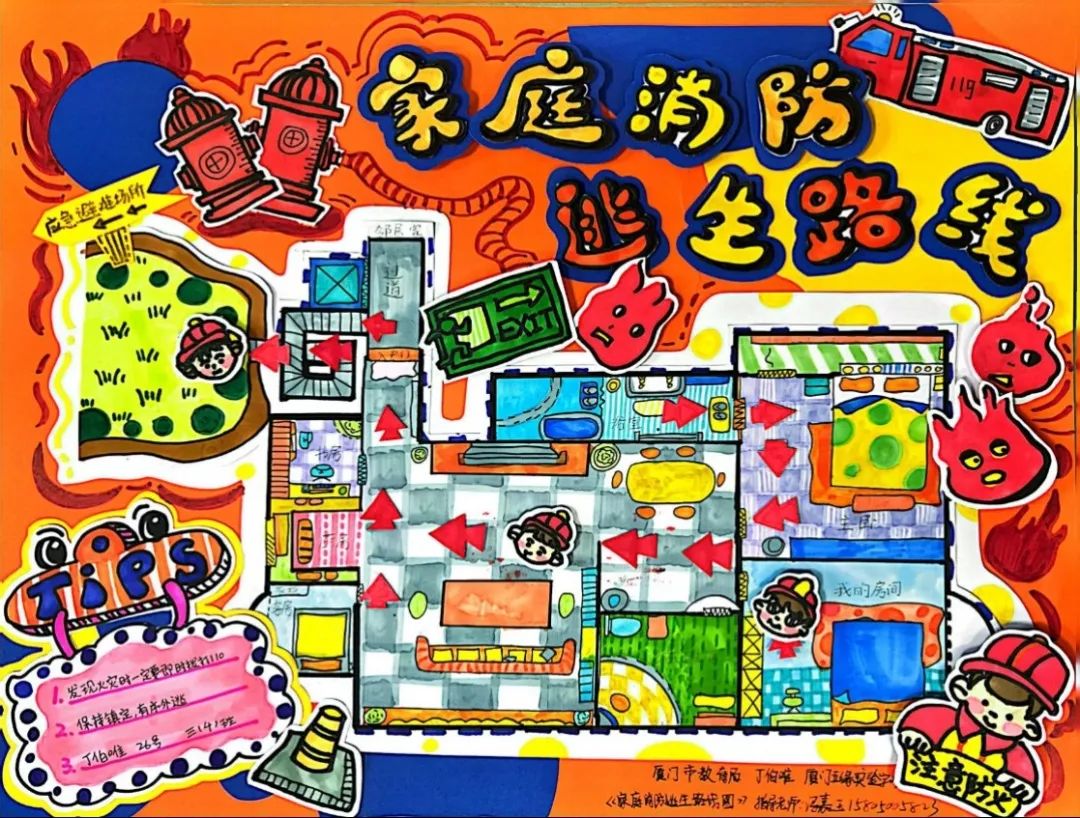家庭消防疏散逃生示意画画图片（9）