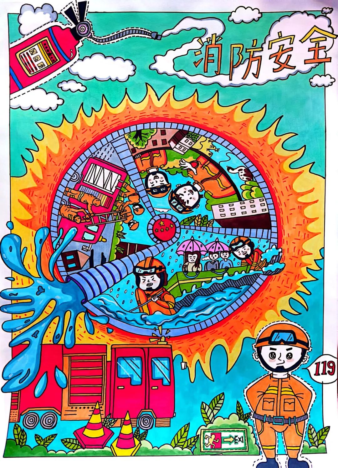 消防员最美逆行画画图片优秀作品（十二）