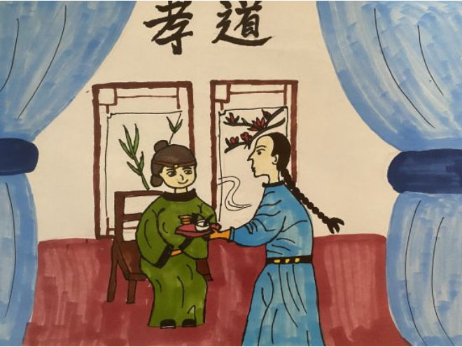 “我们的家风家训”孝顺主题的儿童画（十二）