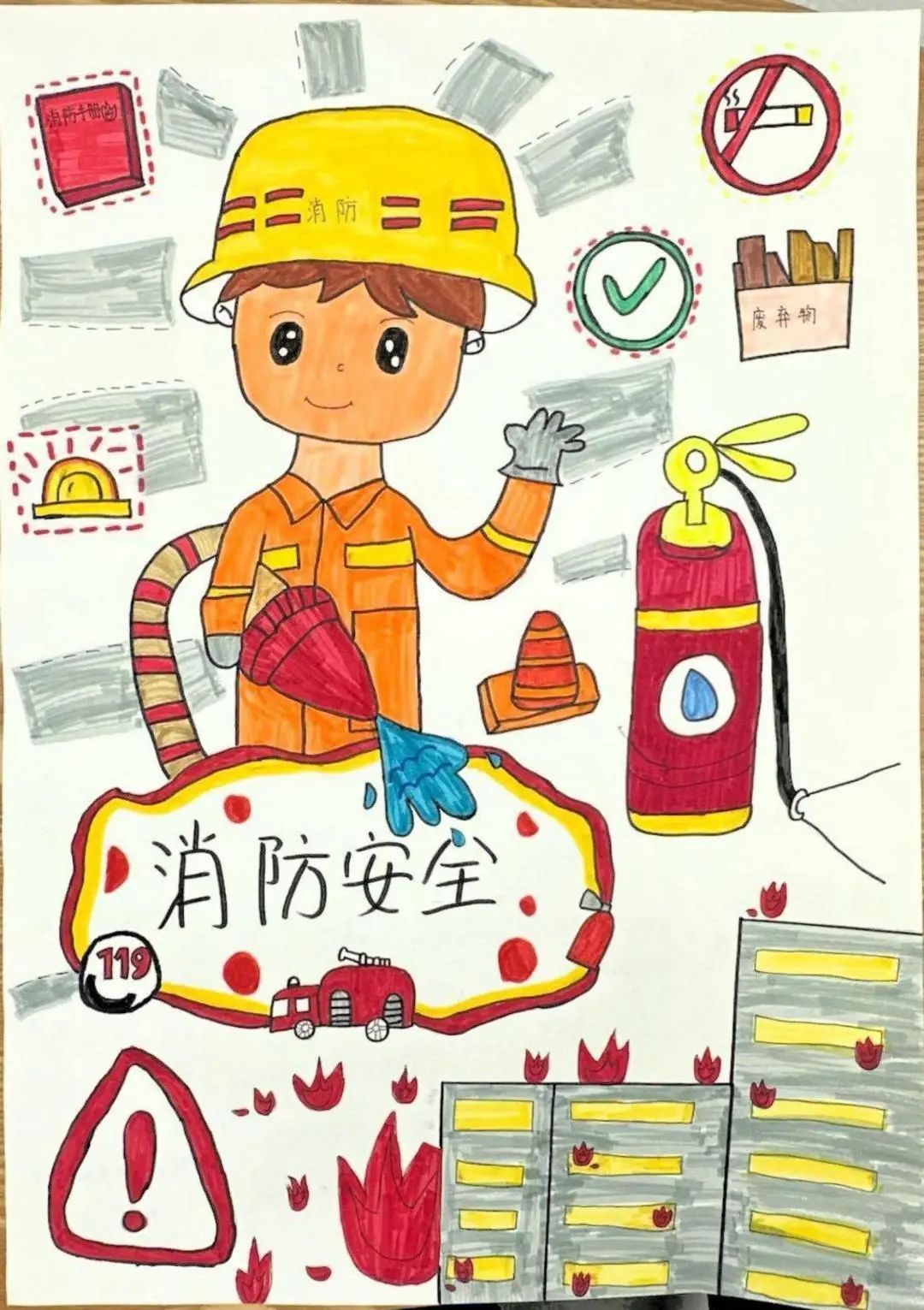 “我是小小消防员”主题绘画幼儿园作品（2）