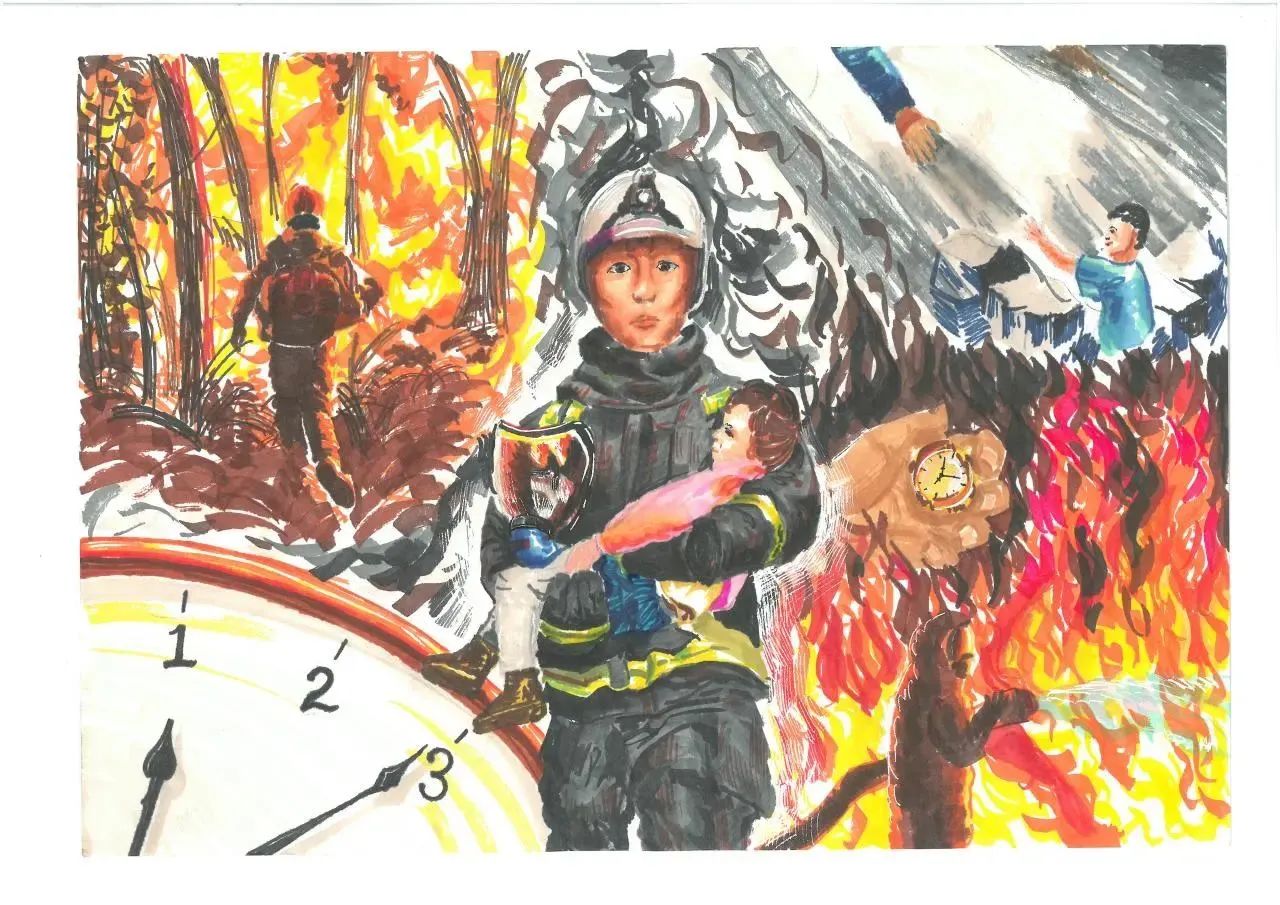 “致敬最美逆行者”消防安全绘画（17）