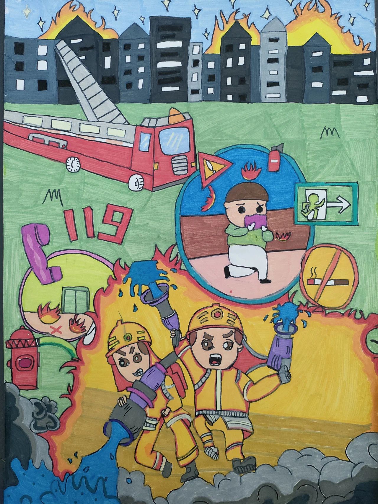 “关注消防 共建平安”消防安全绘画青少年作品十二