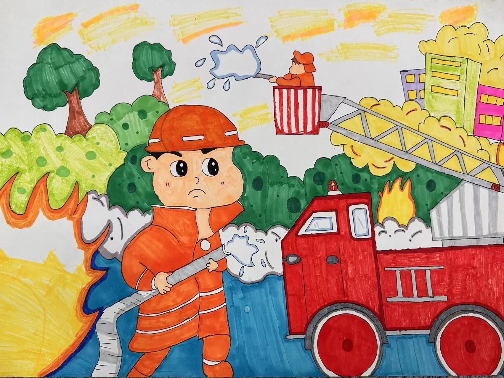 “致敬火焰蓝 安全记心间”儿童绘画（18）