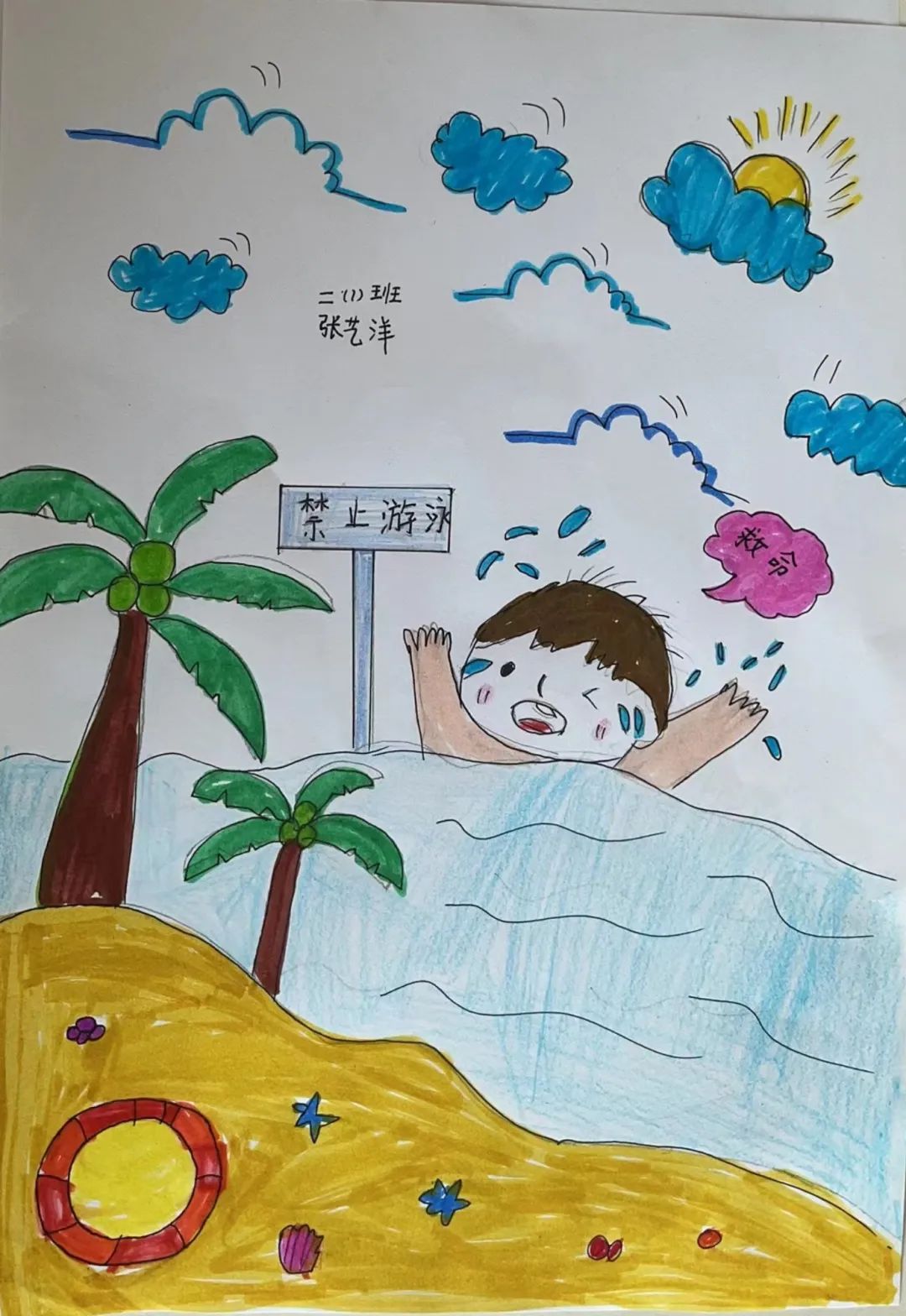 2023暑期安全教育防溺水画画图片（13）