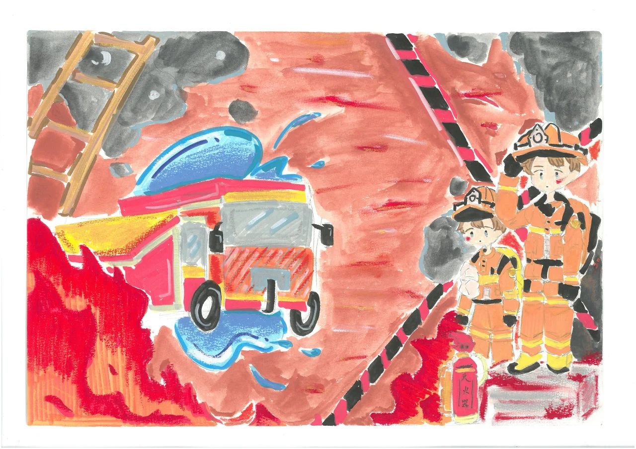 “逆行英雄 最美背影”消防安全儿童画（七）
