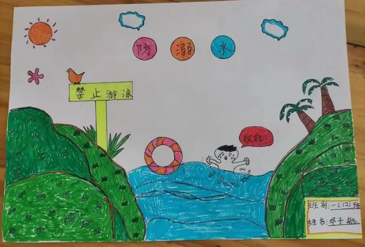 小学生防溺水儿童画图片大全（十）