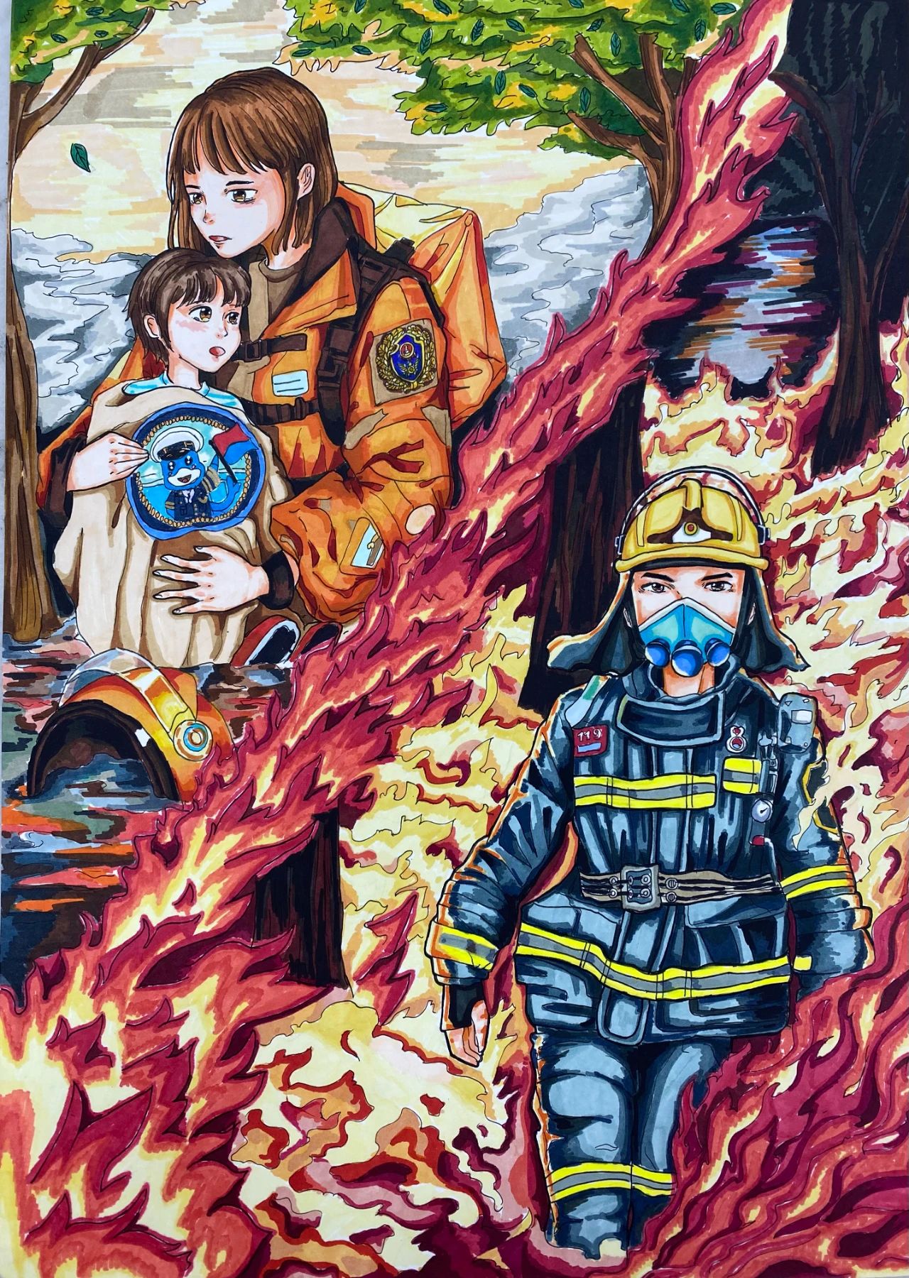 “全国消防日 致敬最美逆行者”画画图片（8）